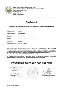 Osvědčení o způsobilosti práce pod napětím